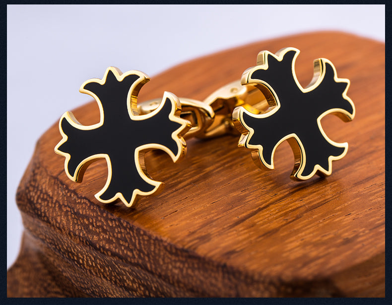 Gold black cross cufflinks