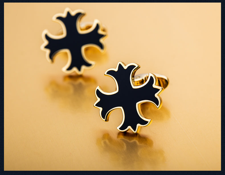 Gold black cross cufflinks