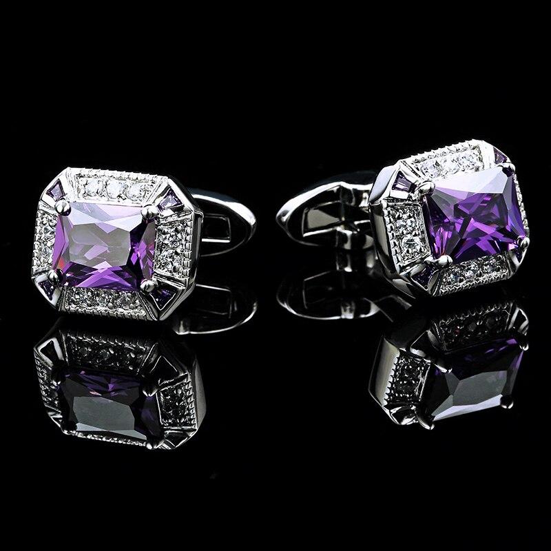 PURPLE CRYSTAL SILVER CUFFLINKS