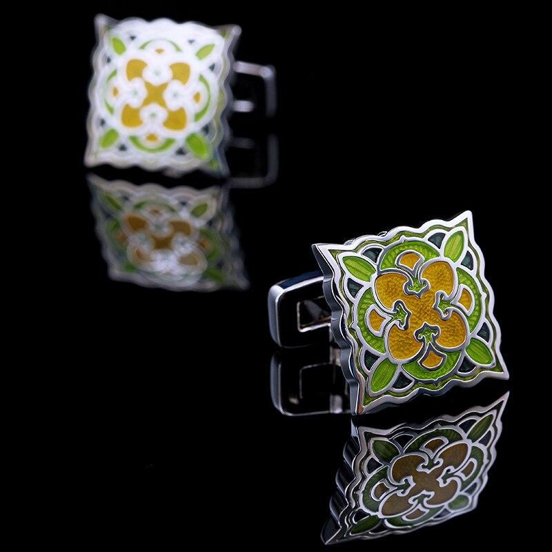 GREEN AND YELLOW ENAMEL CUFFLINKS