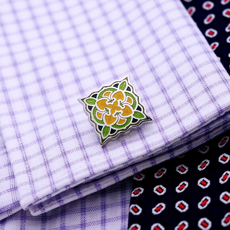 GREEN AND YELLOW ENAMEL CUFFLINKS