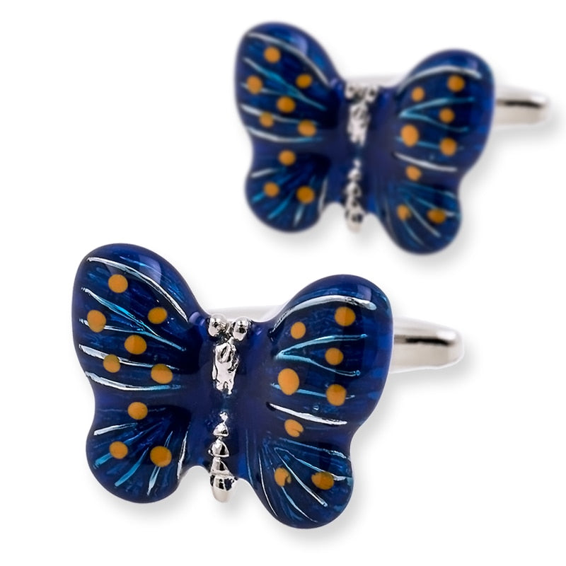 Blue butterfly silver cufflinks