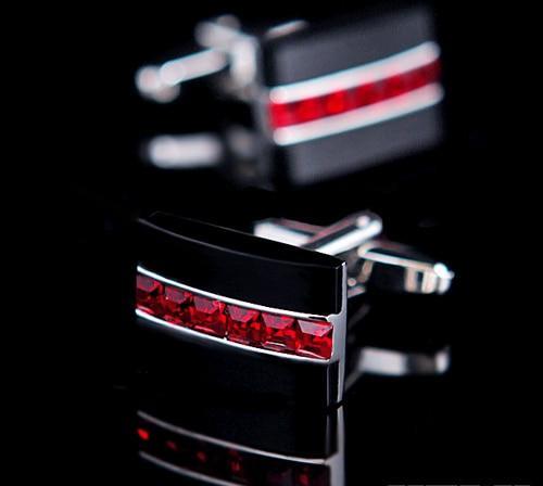Red crystal silver cufflinks