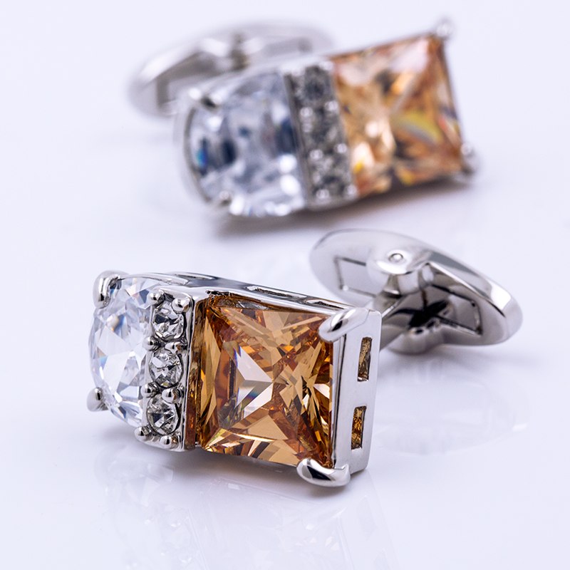 Silver yellow stone cufflinks