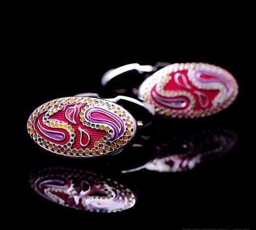 Pink silver enamel cufflinks