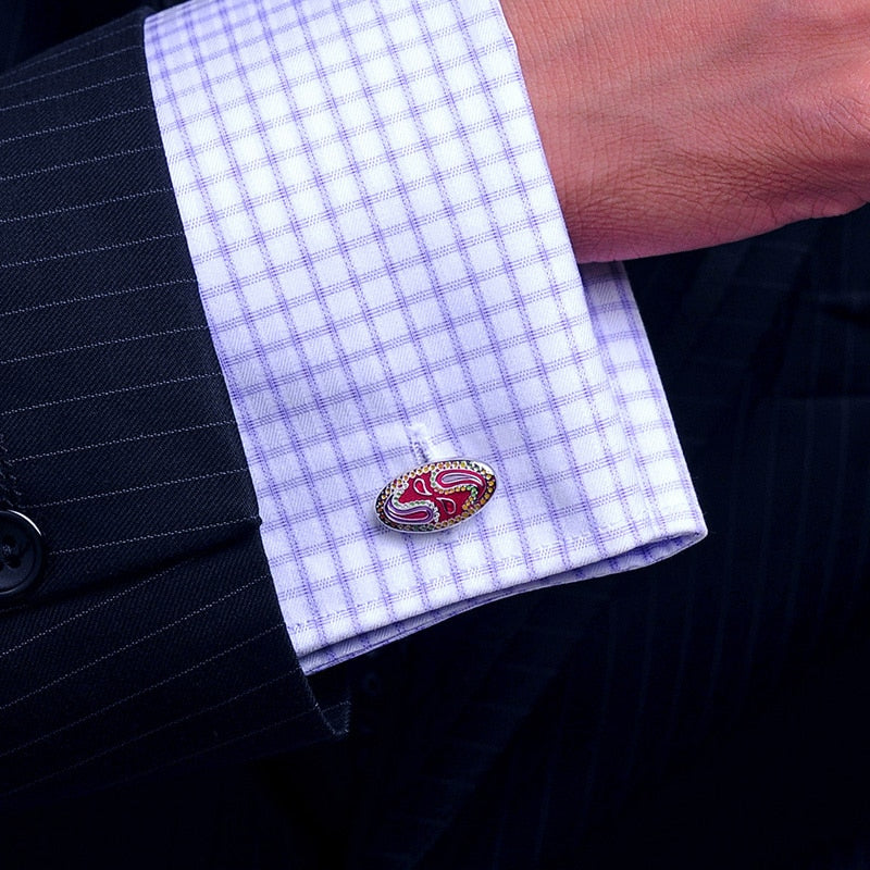 Pink silver enamel cufflinks