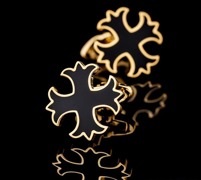 Gold black cross cufflinks