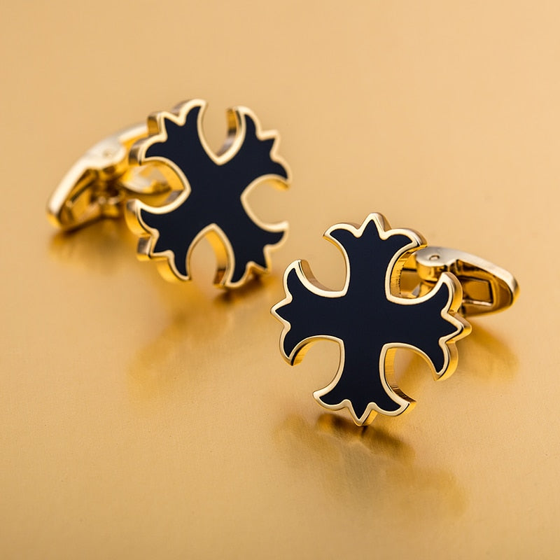 Gold black cross cufflinks
