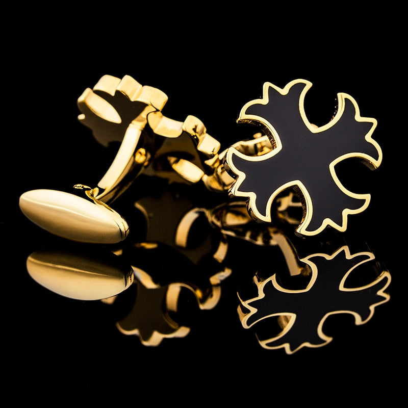 Gold black cross cufflinks