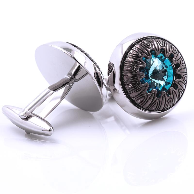 Button blue crystal cufflinks