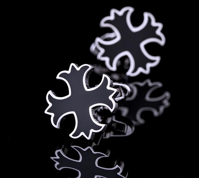 Silver black cross cufflinks
