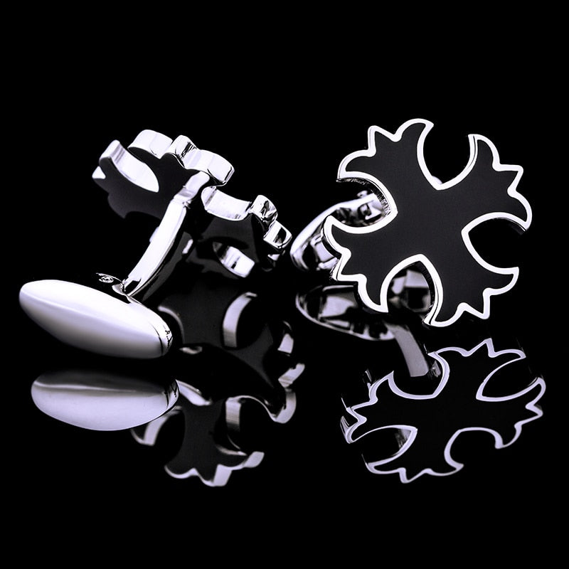 Silver black cross cufflinks