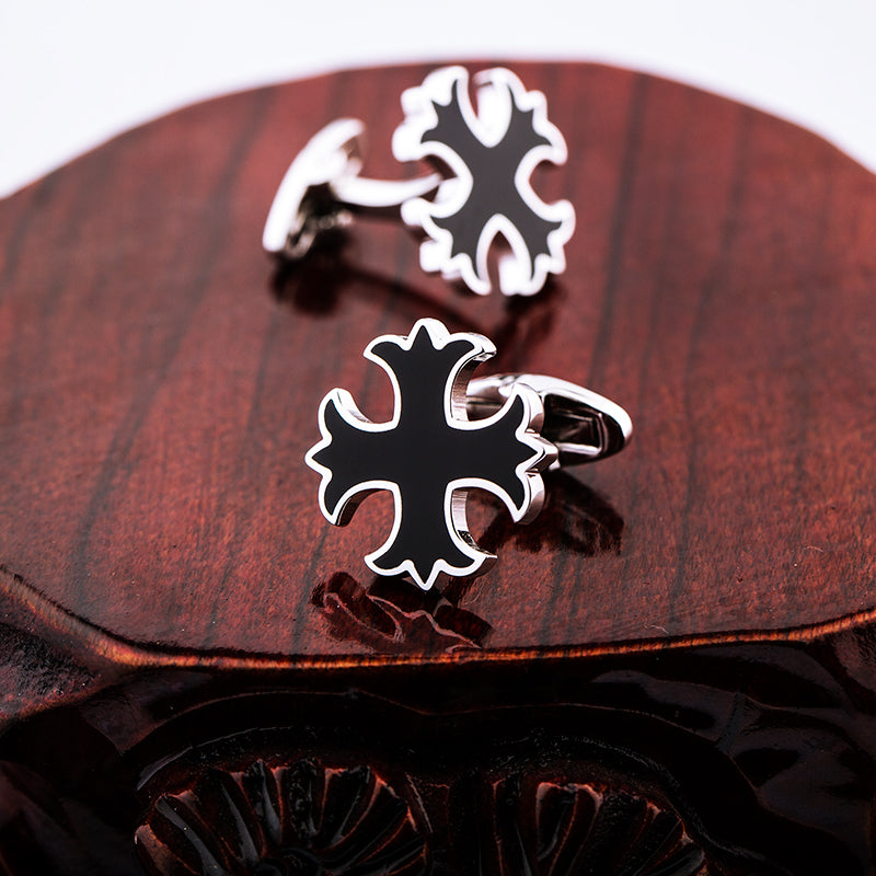 Silver black cross cufflinks