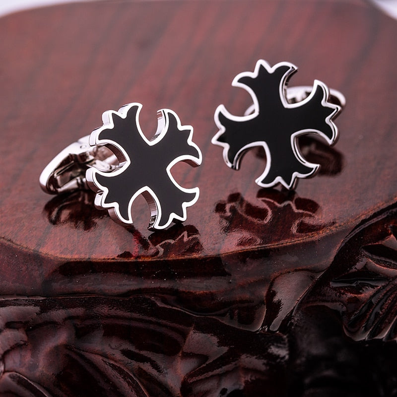 Silver black cross cufflinks