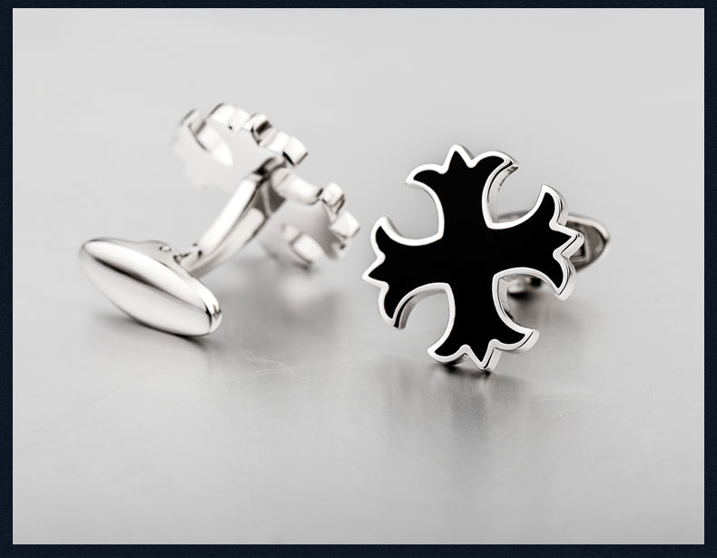 Silver black cross cufflinks