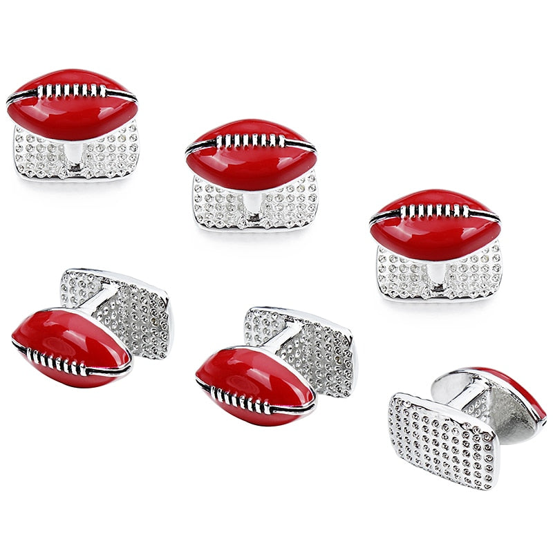 Red American Football Cufflinks and Studs Set