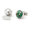 SILVER CASUAL GREEN BUTTON CUFFLINKS