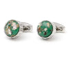 SILVER CASUAL GREEN BUTTON CUFFLINKS