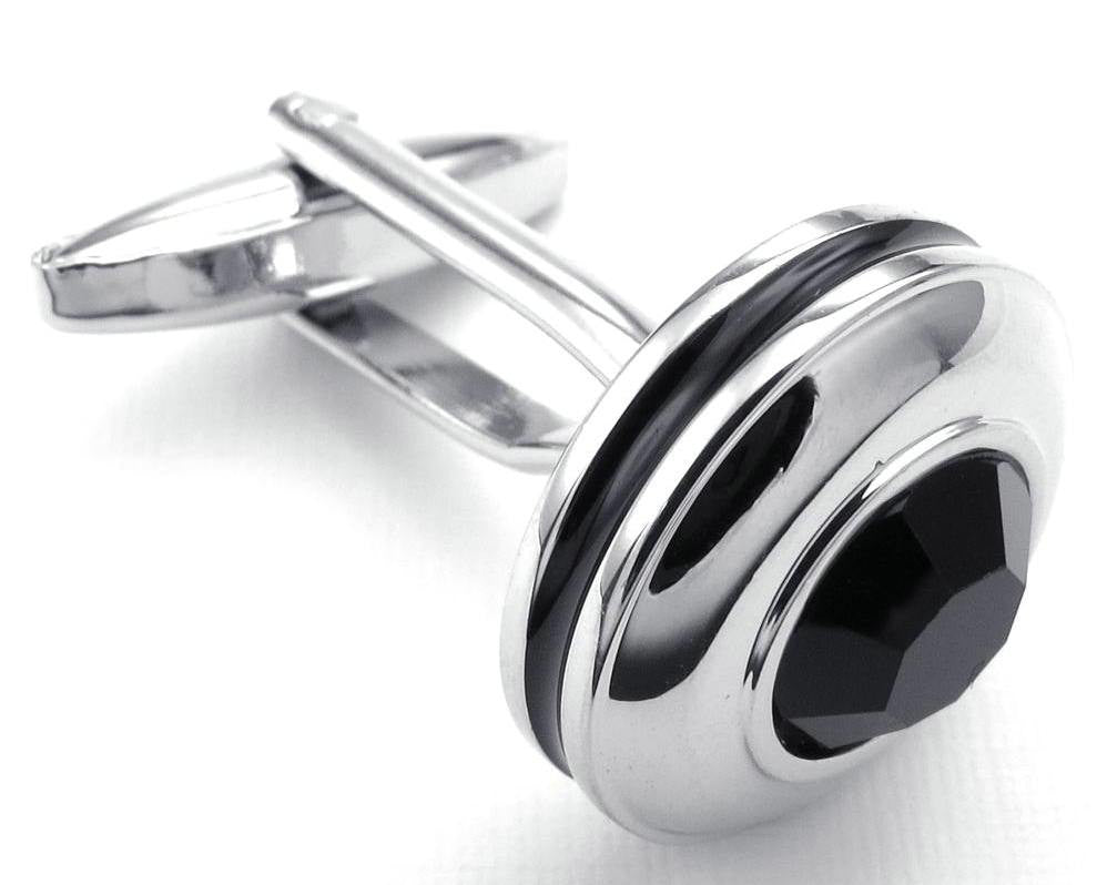 Silver Black stone Rounded Cufflinks & Studs