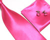 Pink Tie, handkerchief, cufflinks, 100% Silk