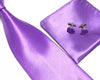 Purple Tie, handkerchief, cufflinks, 100% Silk