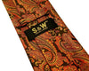 Paisley Orange Black Tie, 100% Silk