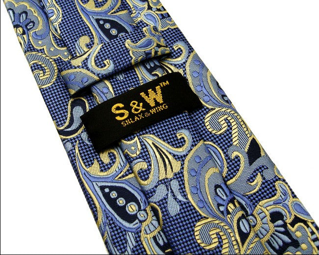 Floral Blue Yellow Tie, 100% Silk