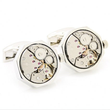 Handmade Steampunk Silver Watch Cufflinks