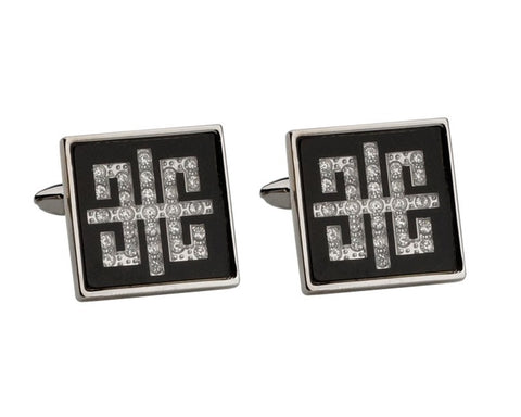 ENAMEL PATTERN BLUE SILVER CUFFLINKS