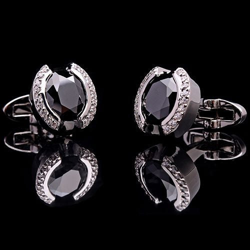 Black Round Stone Crystal Cufflinks