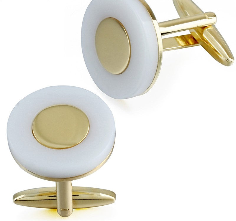 ROUND MOTHER OF PEARL GOLD CUFFLINKS