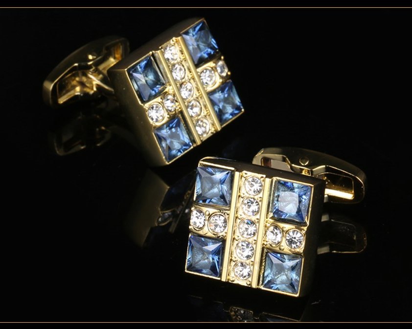 SQUARE GOLD CRYSTAL CUFFLINKS