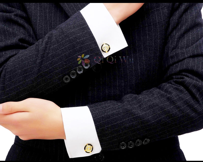 ROUND GOLD AND BLACK CRYSTAL CUFFLINKS