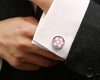 SILVER ROUND FLOWER CRYSTAL CUFFLINKS