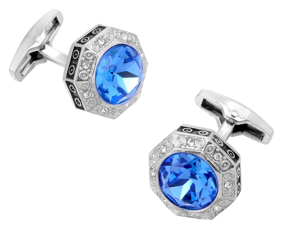 SILVER BLUE CRYSTAL CUFFLINKS