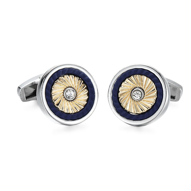 ROUND BLUE  SILVER CUFFLINKS