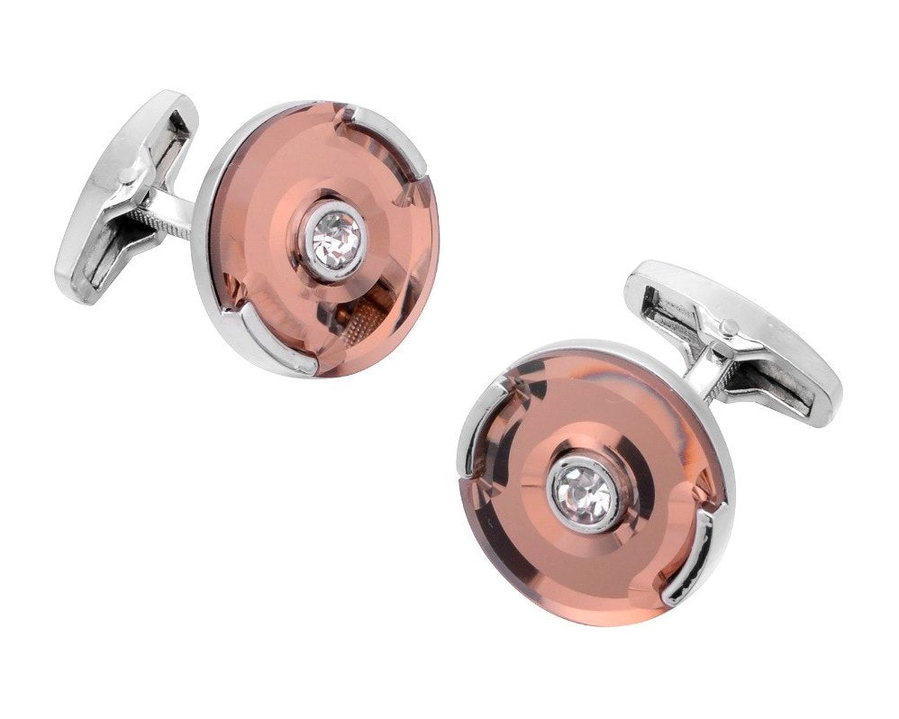 SILVER ROUND CRYSTAL CUFFLINKS