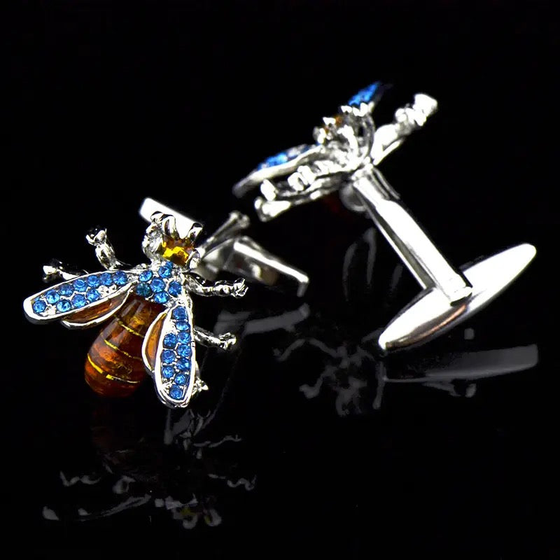 BLUE bee CRYSTAL CUFFLINKS