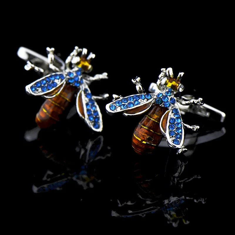 BLUE bee CRYSTAL CUFFLINKS