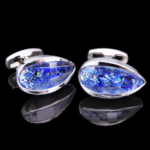 ENAMEL PATTERN BLUE SILVER CUFFLINKS