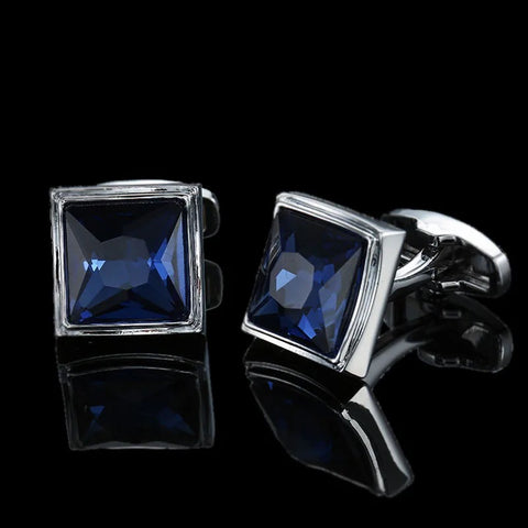 Blue silver square cufflinks