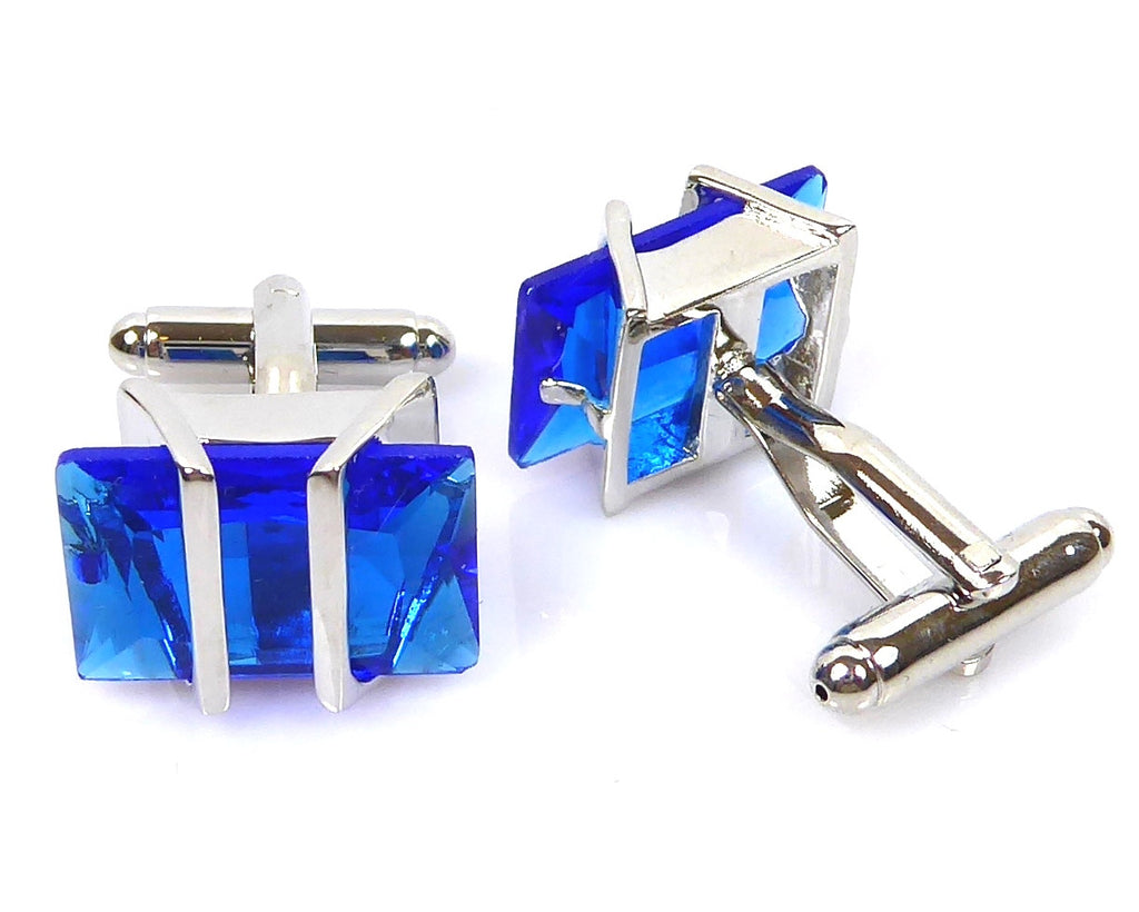 Blue crystal silver cufflinks