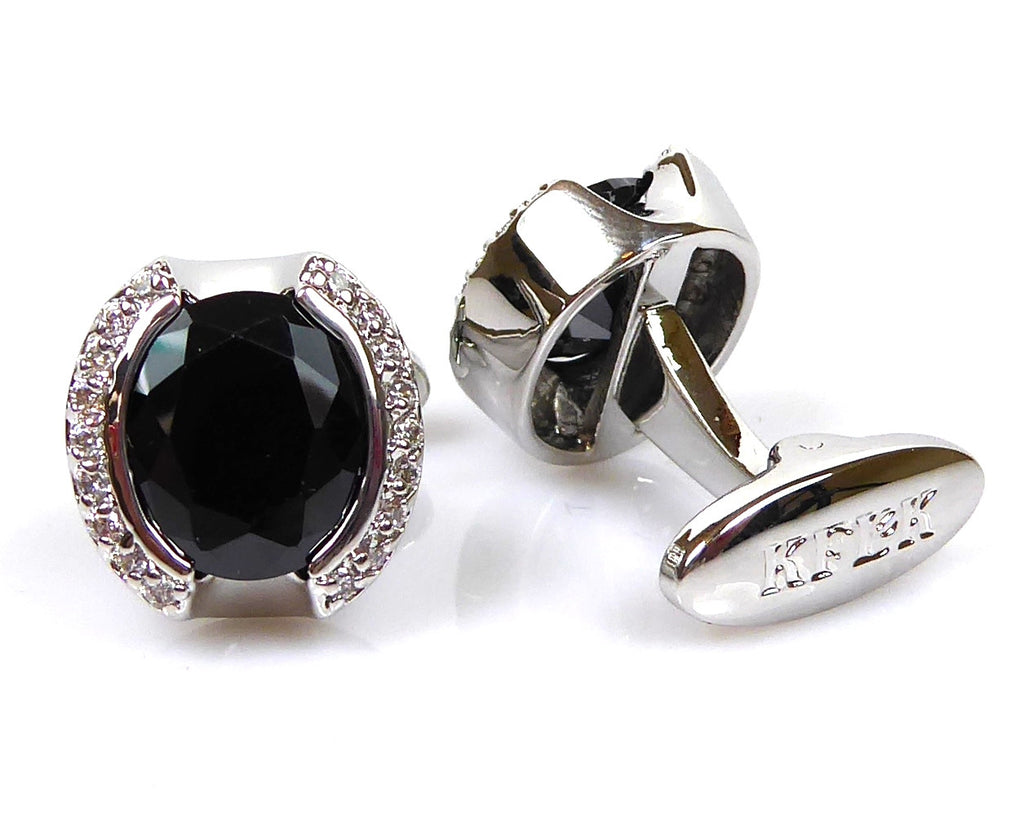 Black Round Stone Crystal Cufflinks