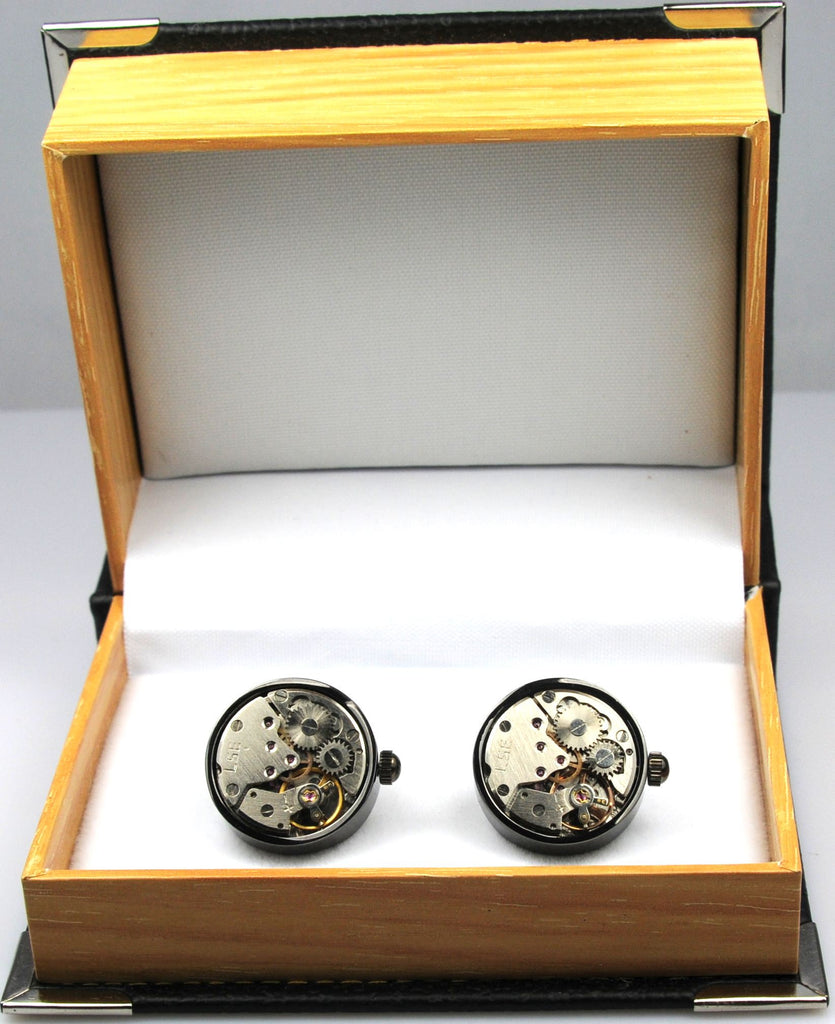 Black Round Steampunk Vintage Cufflinks