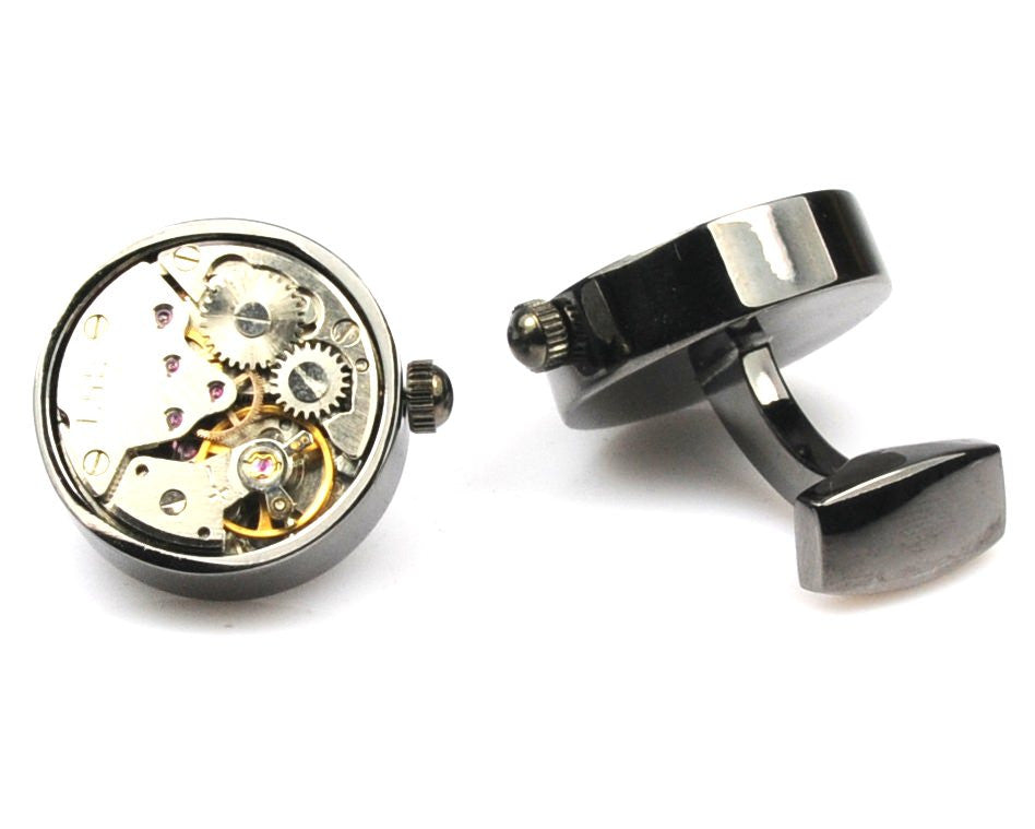 Black Round Steampunk Vintage Cufflinks