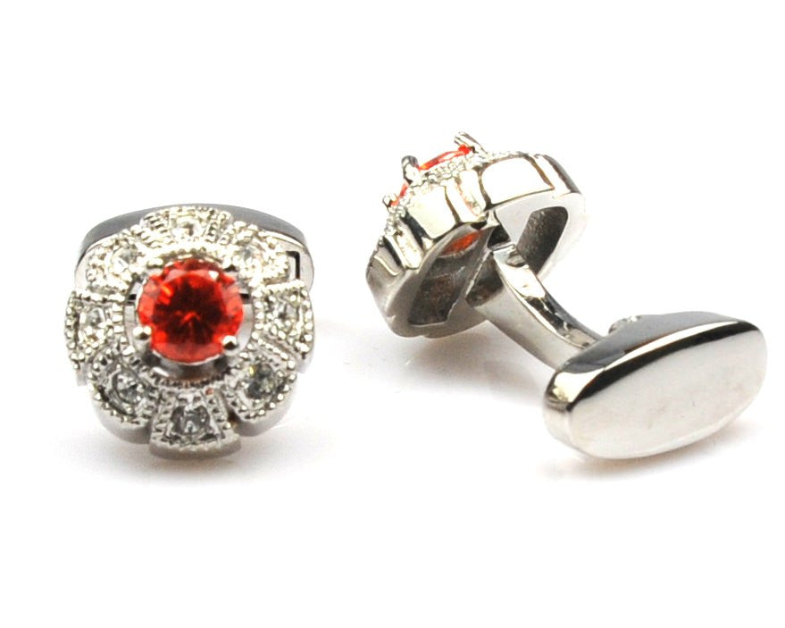 Coral Crystal Flower Shape Cufflinks