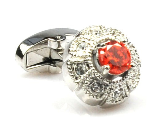 Coral Crystal Flower Shape Cufflinks