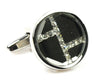 Rhinestone Platinum Plated grey cufflinks