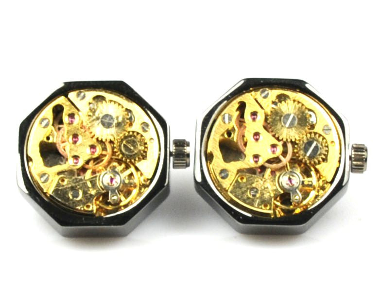 Handmade Steampunk Black Watch Cufflinks