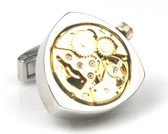 Steampunk Silver Triangle Watch Movement Cufflinks